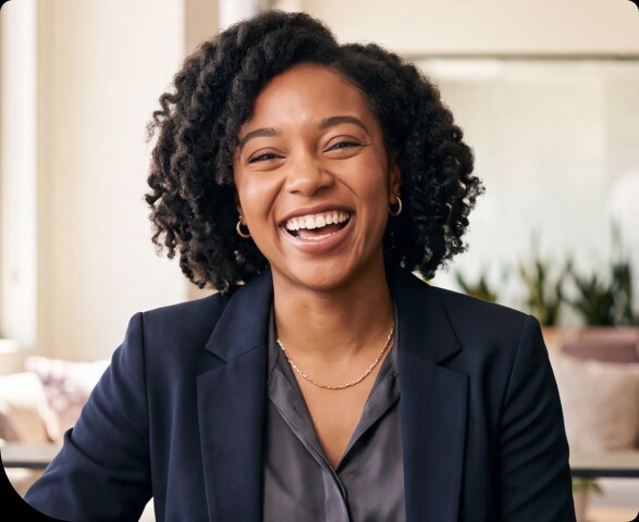 Advogada sorrindo em um escritório