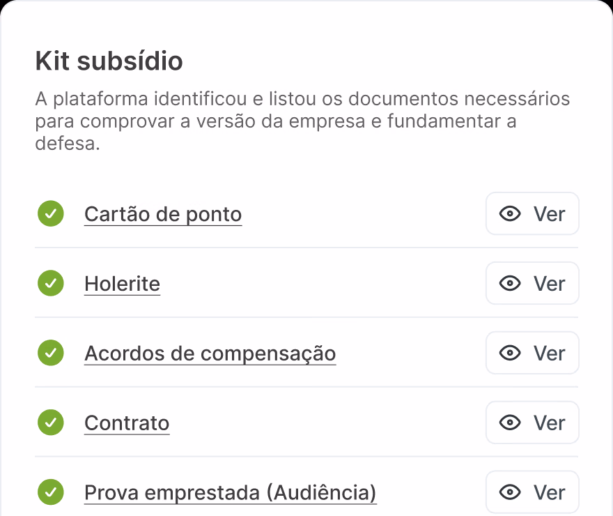 Kit subsídio com os documentos necessários para a defesa