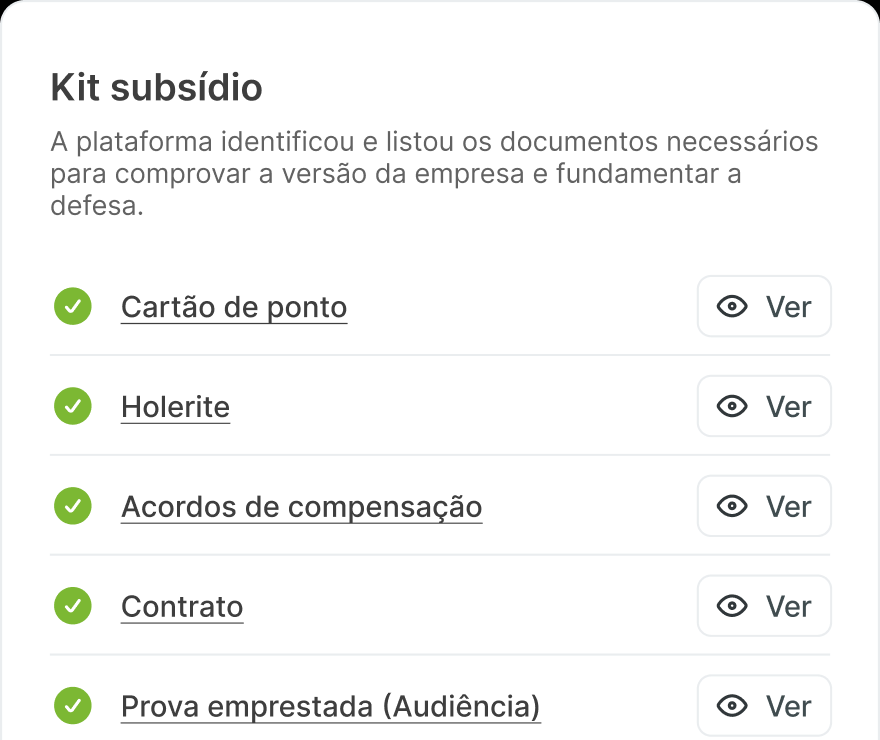 Kit subsídio com os documentos necessários para a defesa