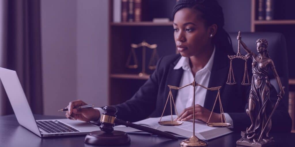 Uma advogada lendo sobre IA jurídicas.