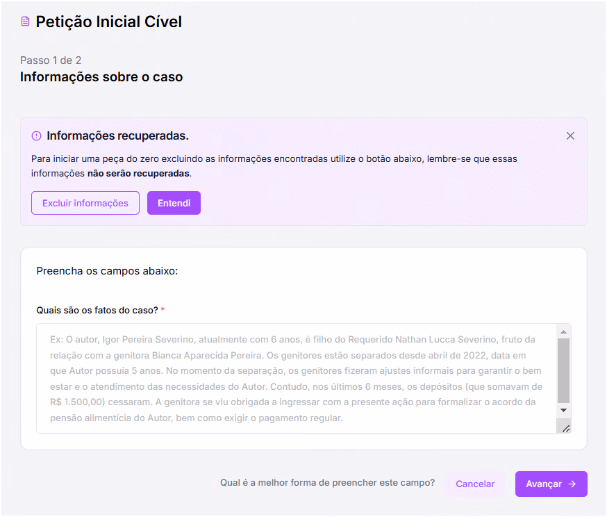 Informações para escrever a petição inicial