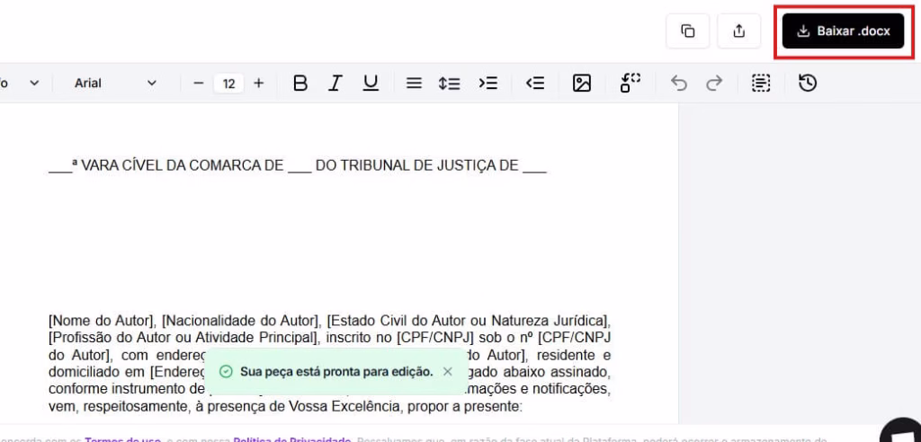 Tela para baixar ação