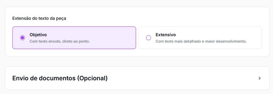 Tela para extensão do texto da peça 