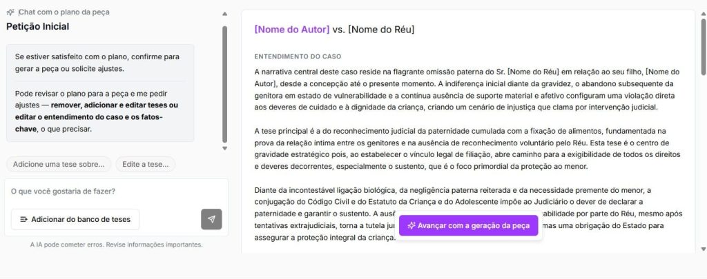 Tela de prévia de Ação de investigação de paternidade