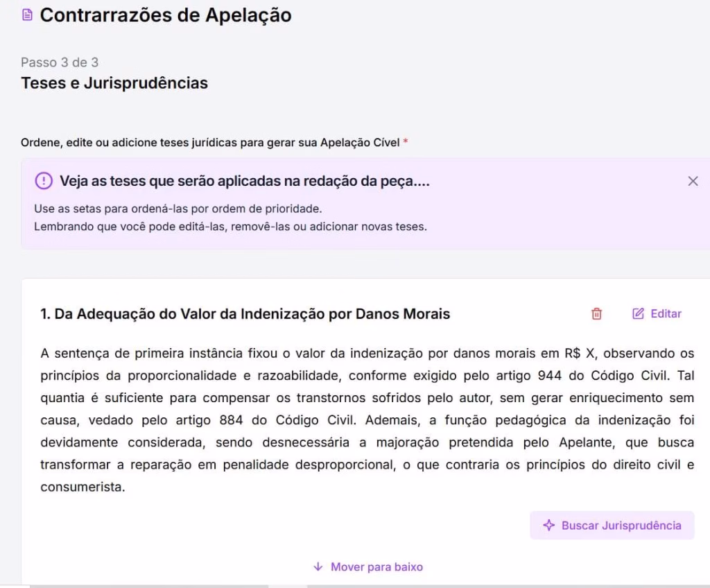 reveja as teses antes de gerar a sua peça