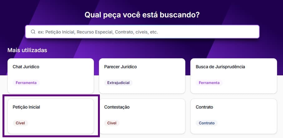 Tela para pesquisar por petição inicial 