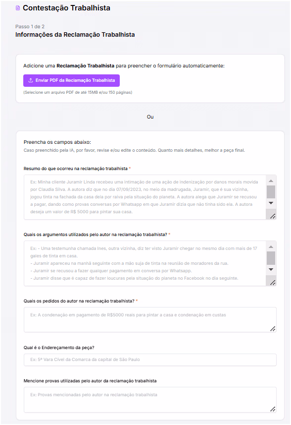 Formulário de informações