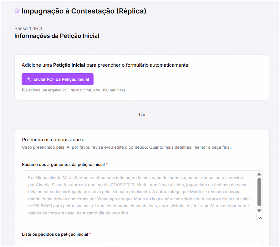 Adicione uma Petição para preencher o formulário.