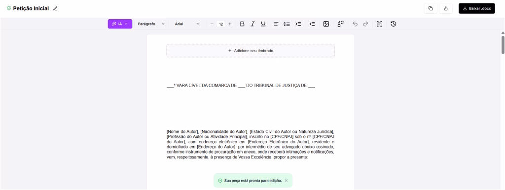 Peça gerada pela Jurídico AI