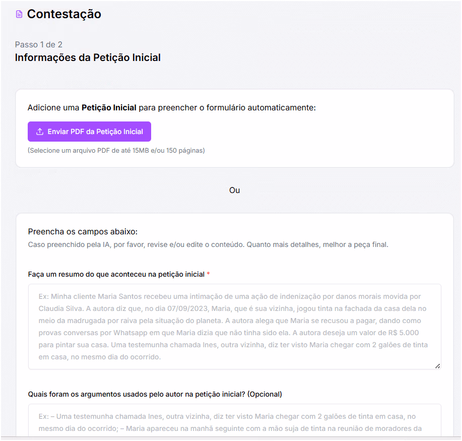 Informações para criar a sua contestaçã.