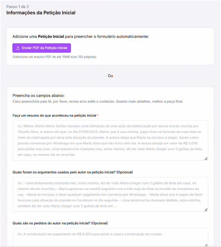 Formulário de informações.
