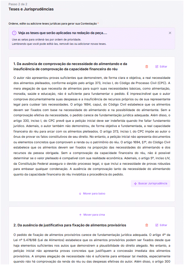 Revise as teses e jurisprudências geradas.