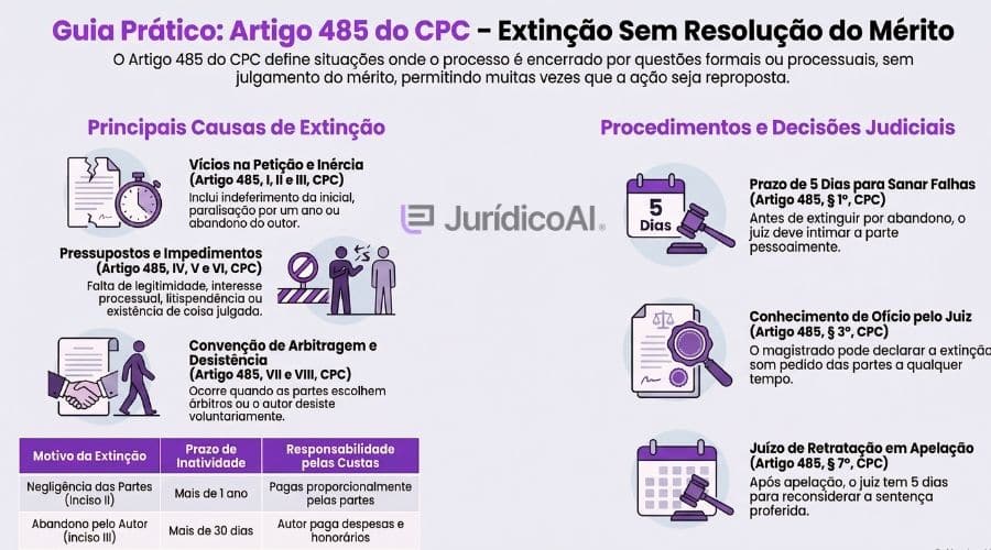 Guia prático do artigo 485 do CPC Extinção do processo sem resolução do mérito.