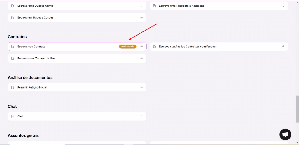 Selecione escreve seu contrato