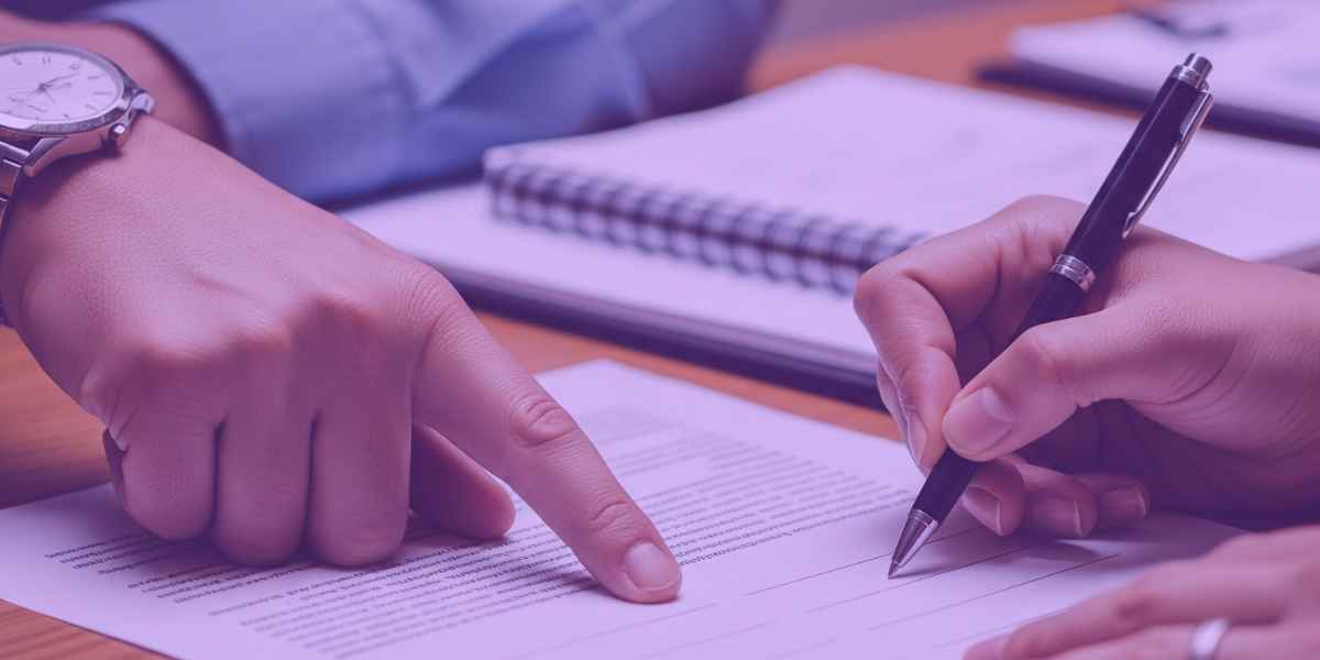 Advogado mostrando contrato de empréstimo para cliente