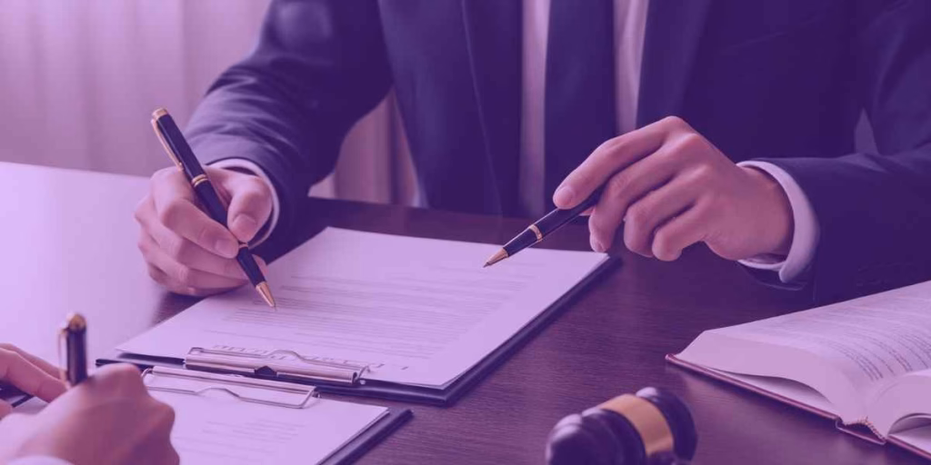Advogado explicando contrato para cliente