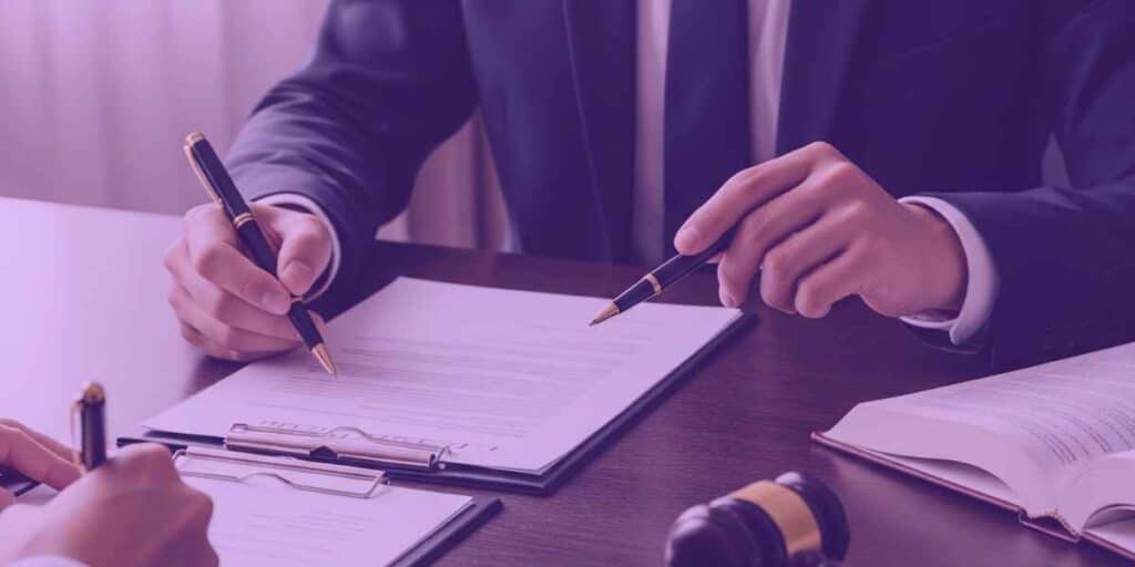 Advogado explicando contrato para cliente