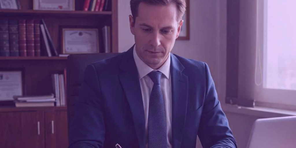 Um advogado trabalhando em um processo de perempção.