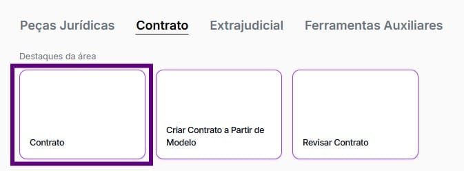 Tela para começar a criar um Contrato de Honorários Advocatícios