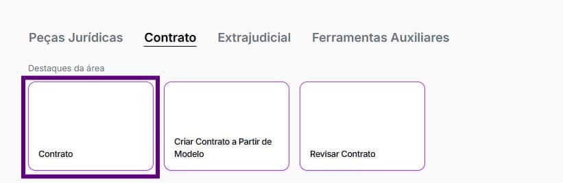 Tela para selecionar contrato e começar a gerar o contrato de compra e venda de terreno