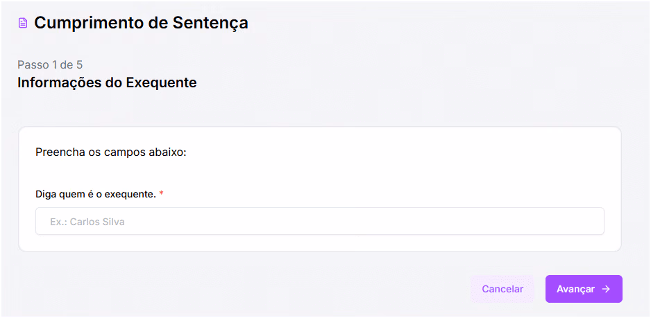 Informe os dados essenciais do processo.