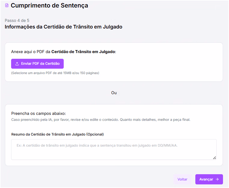 Informações da Certidão de Trânsito em Julgado.