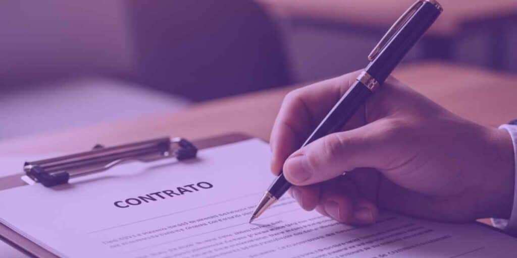 Uma pessoa realizando a assinatura de um contrato administrativo.