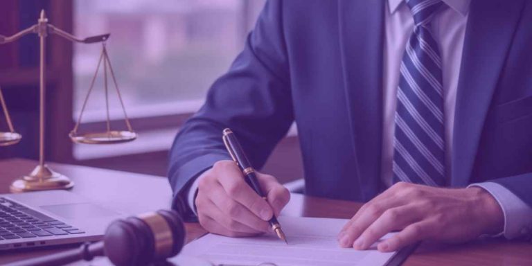 Um advogado trabalhando em uma ação de adjudicação compulsória.