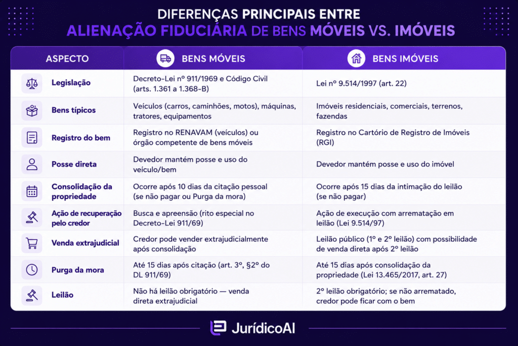 Alienação fiduciária: Diferenças entre bens móveis e imóveis