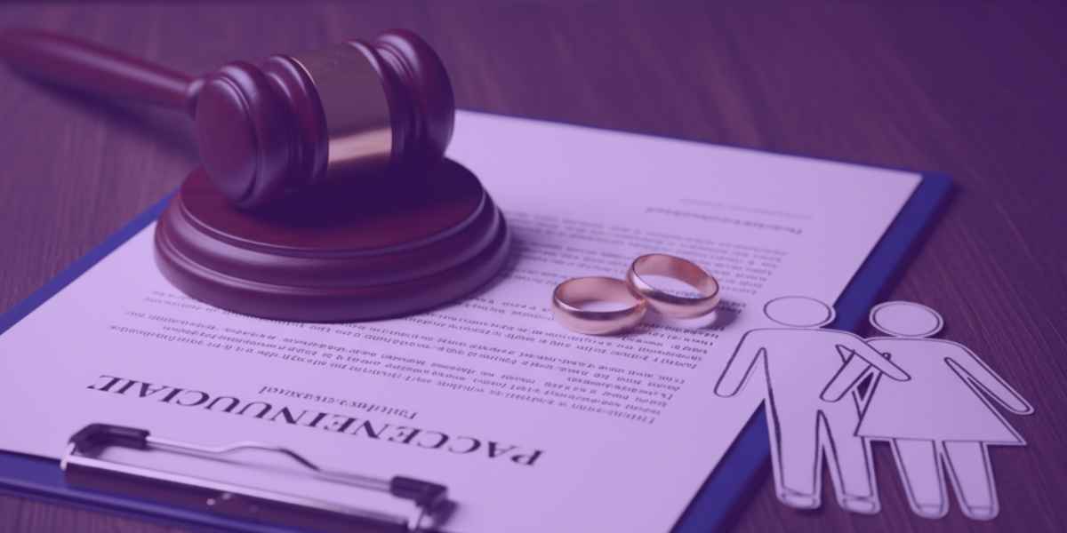 A imagem representa o contexto jurídico de um pacto antenupcial, destacando sua importância na definição de regimes de bens e na organização patrimonial do casal, com suporte legal e documentação formalizada.