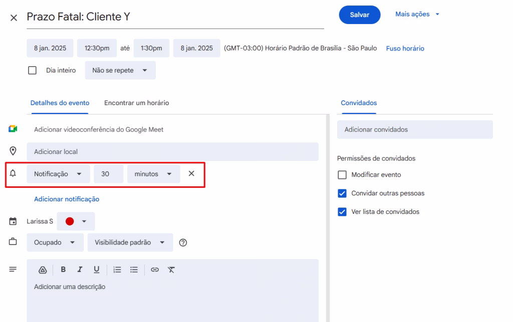 Google Agenda - Notificar prazos