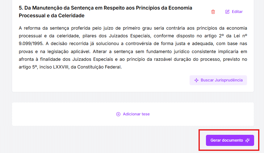 Tela para você gerar o documento