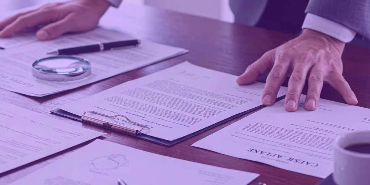 Advogado organizando papéis para litispendência