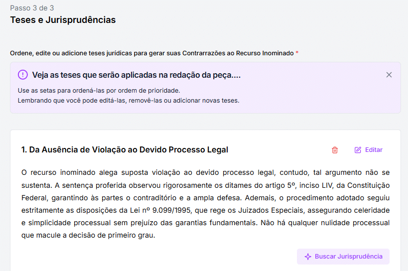 Tela para fazer alterações e edições na sua peça