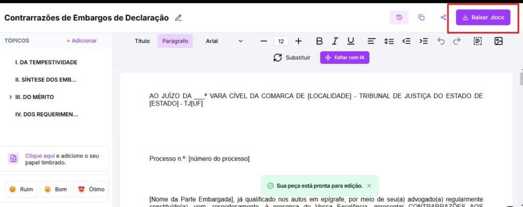 Tela para baixar o documento