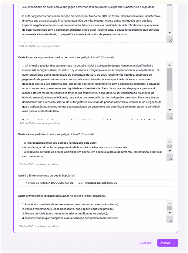 Formulário para preenchimento de informações.