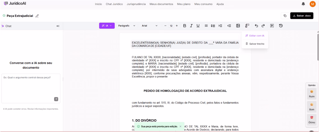modelo de divórcio consensual finalizado