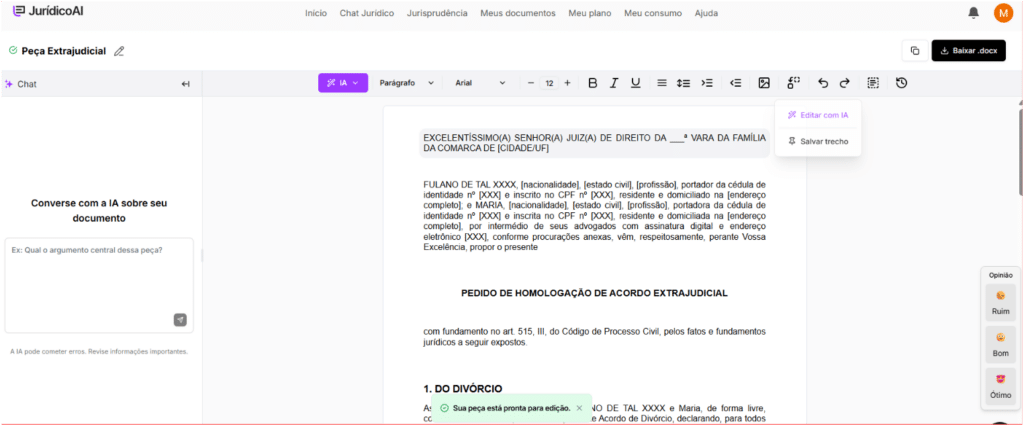 modelo de divórcio consensual finalizado