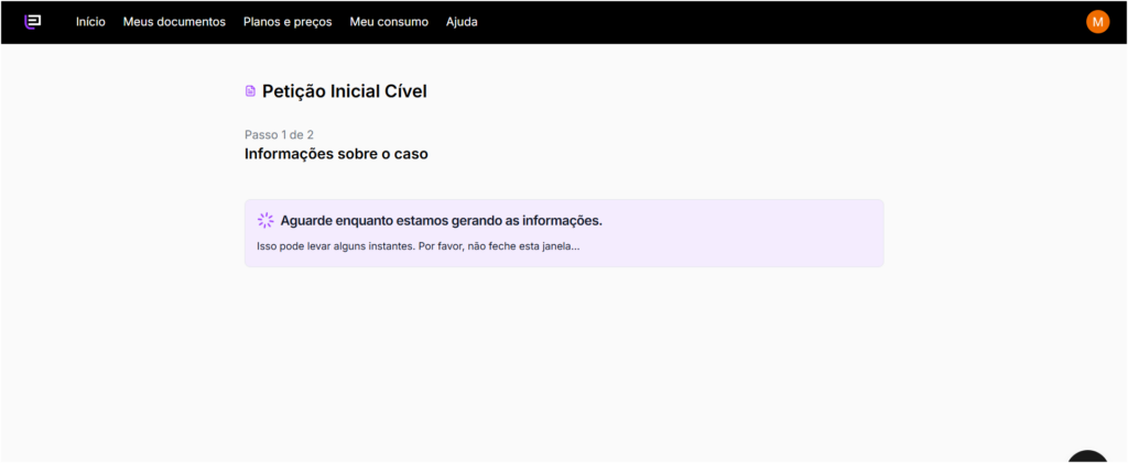 IA processar as informações do seu caso.
