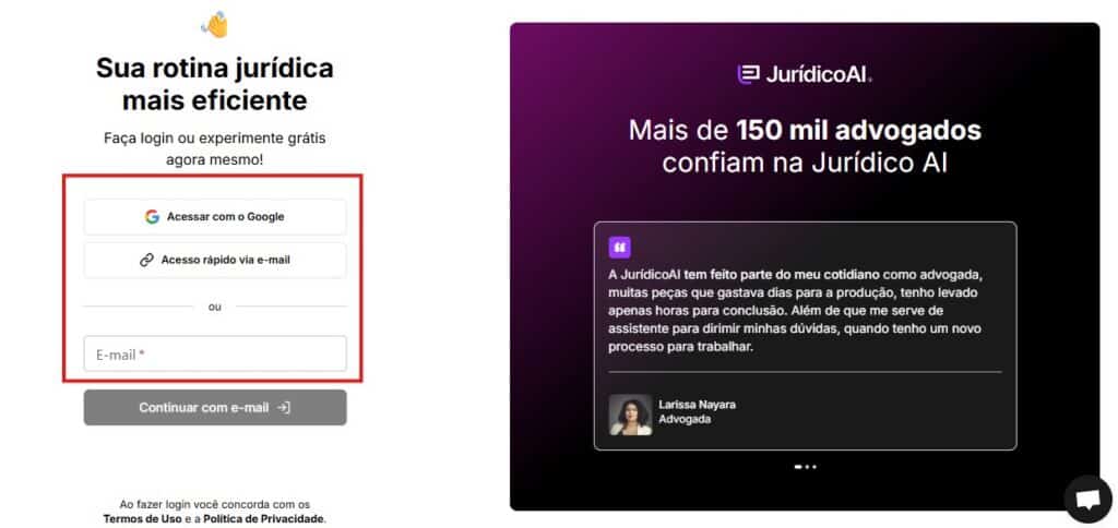 Tela para preencher login e senha