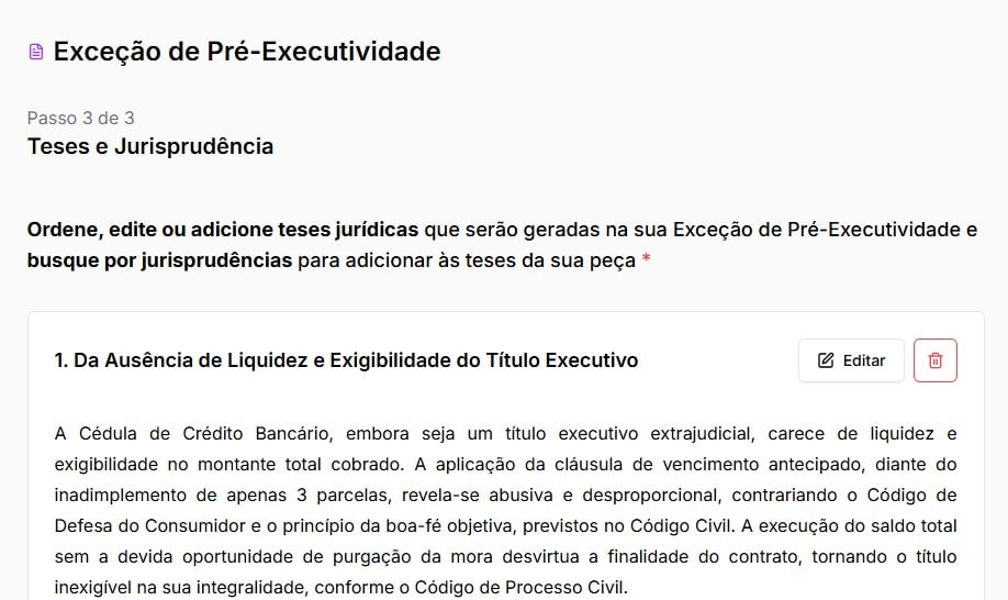 Tela para ordenar, editar ou adicionar teses