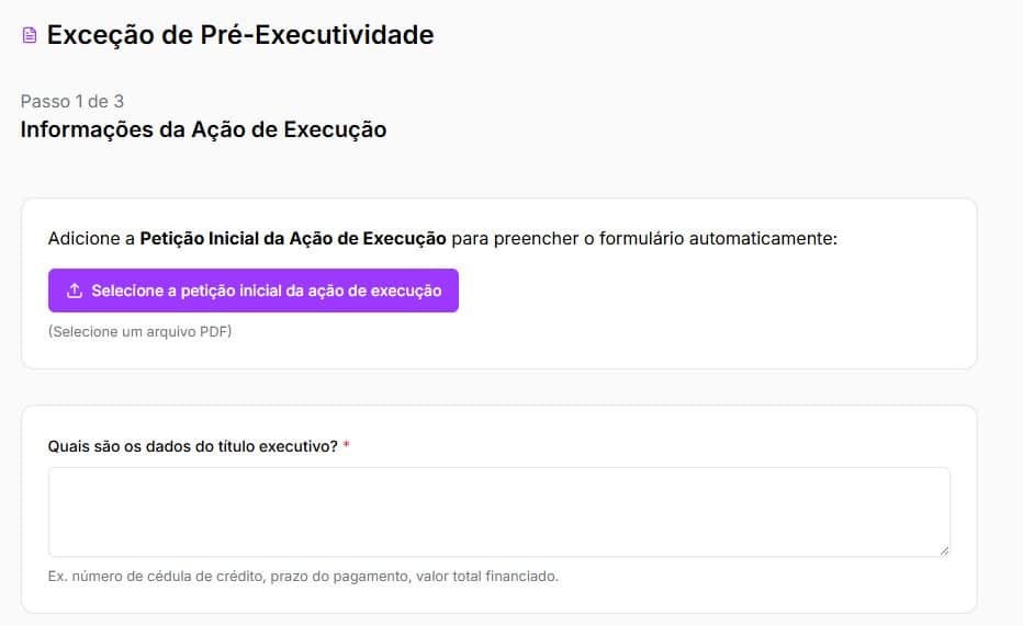 Tela para preencher informçãoes iniciais
