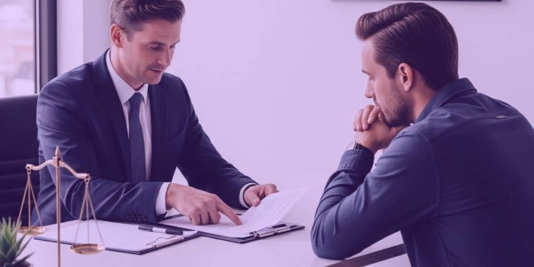 Um advogado conversando com seu cliente sobre cessão de direitos hereditários.