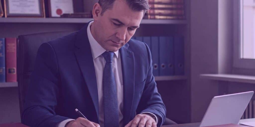 Um advogado trabalhando em um processo de execução fiscal.
