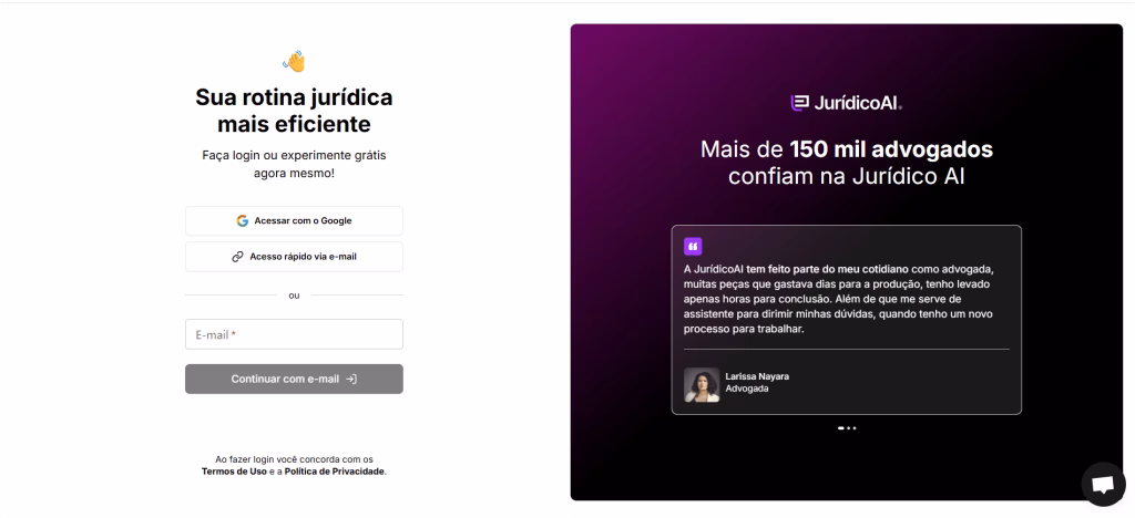 Tela de login da Jurídico AI