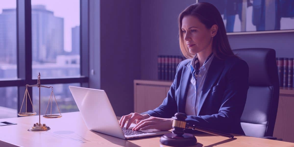 Uma advogada trabalhando em uma ação de improbidade administrativa.