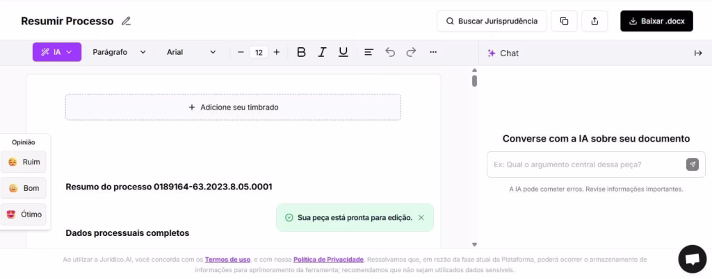 Tela para editar e baixar