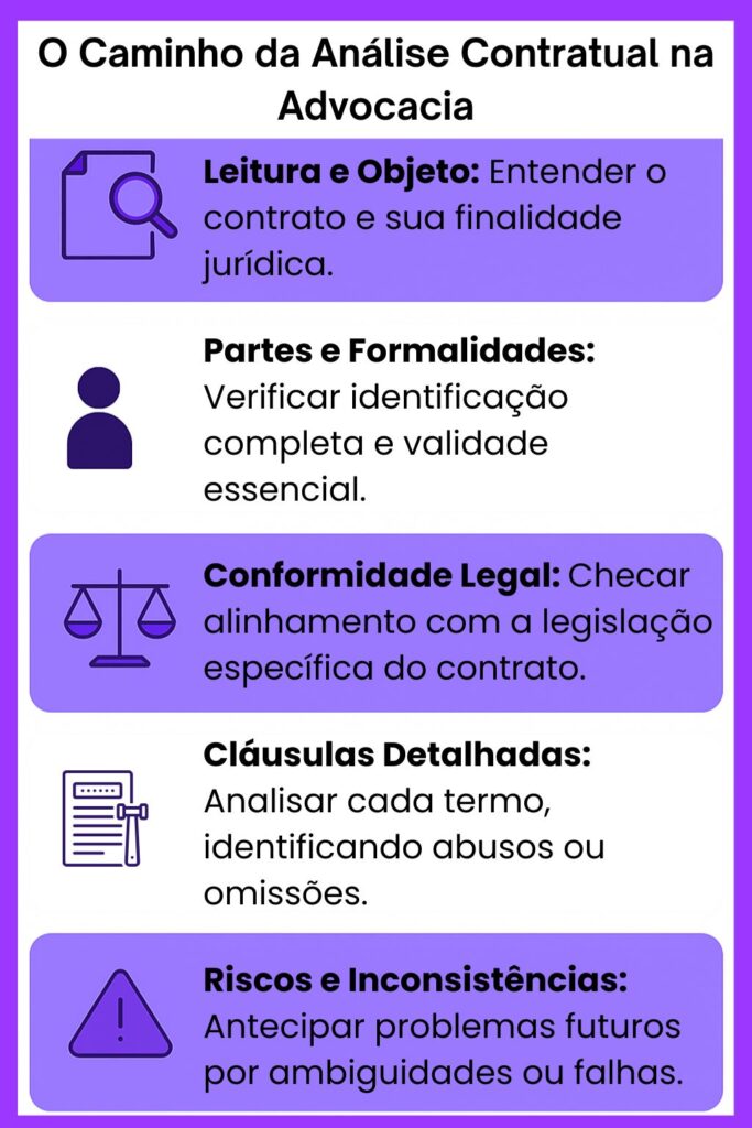 Infográfico com etapas da análise contratual com parecer jurídico