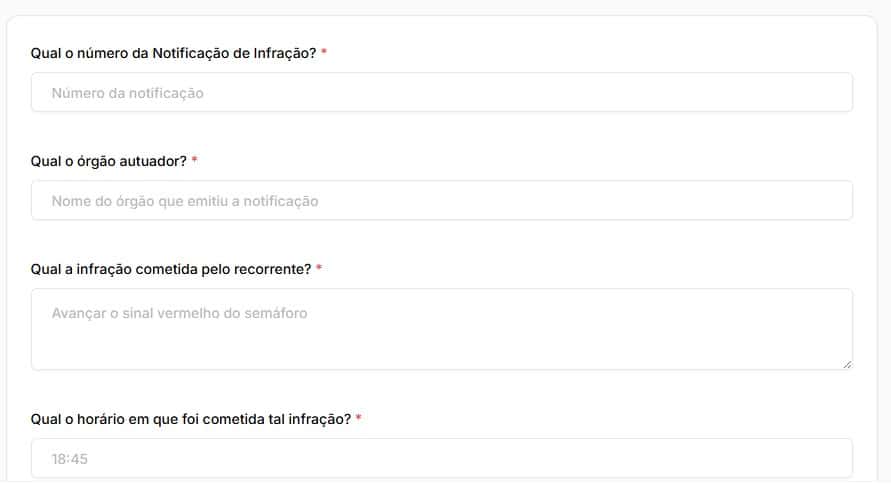 Tela para preencher informações manualmente