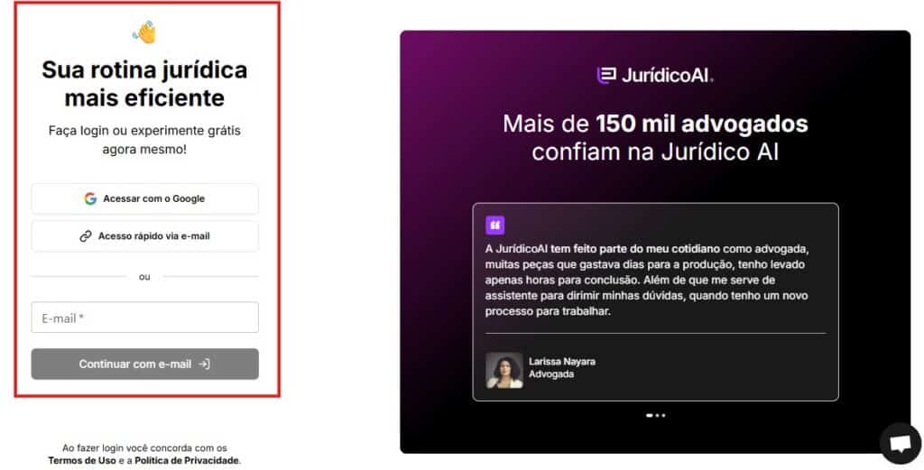 Tela para fazer login